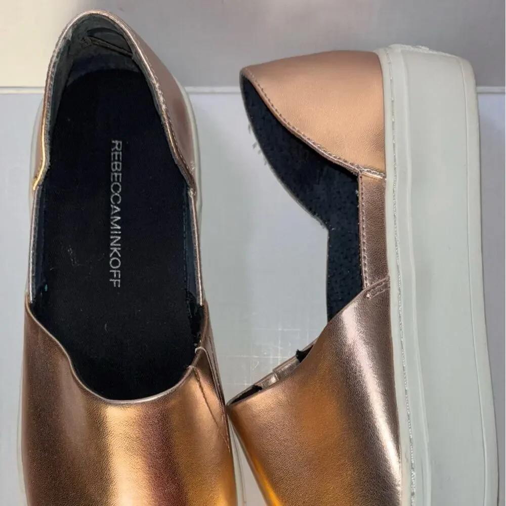 Rebecca Minkoff nana leather slip on sneakers rose gold metallic women's 8.5